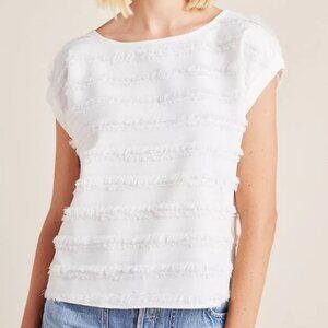 Anthropologie Maeve Barton White Eyelash Fringe Textured Top